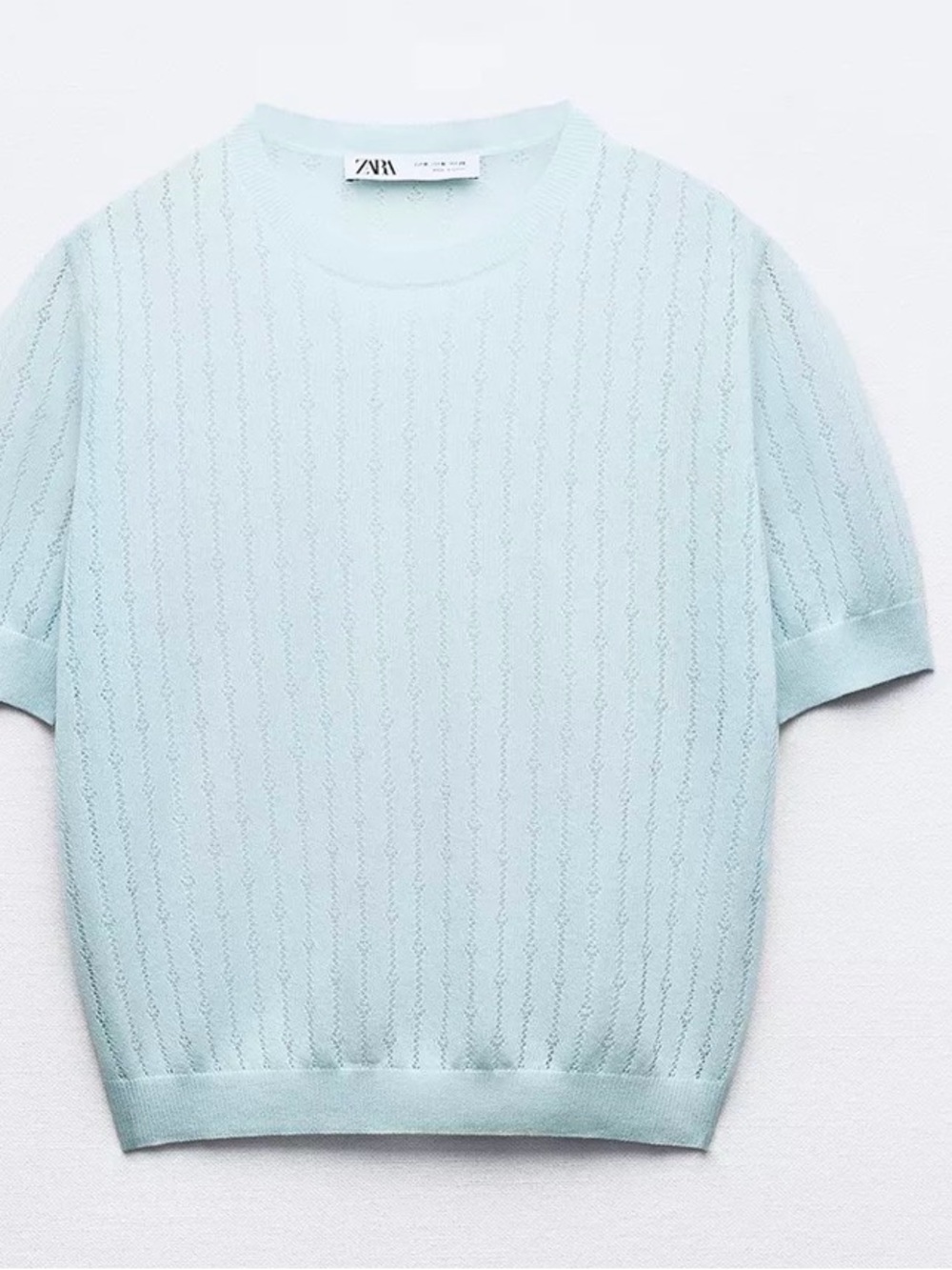 Zara Light Blue Short-Sleeve Knit Sweater